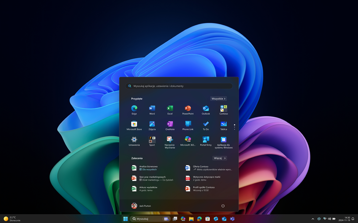 Interfejs Copilot+ PC z widokiem Hello