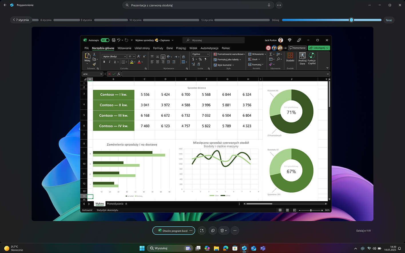 Ekran Copilot+ PC z funkcją Przypomnienie na osi czasu