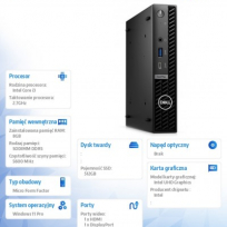 Komputer DELL Optiplex 7020 MFF i3-14100T 16GB 512GB SSD WIFI BT W11P 3YPS