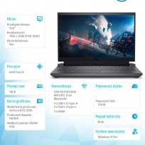 Laptop Dell Inspiron G15 5530 15.6 FHD i5-13450HX 16GB 512GB SSD RTX3050 BK W11Pro 3Y
