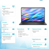 Laptop Dell 15 DC15250 15.6 FHD i3-1305U 8GB 512GB SSD BK W11P 3YPS Carbon Black